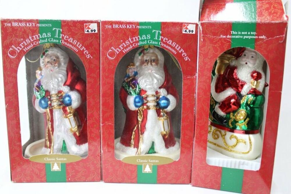 VTG Kmart Hand Crafted Glass Santa Claus Ornaments Christmas Treasures Lot of 3
